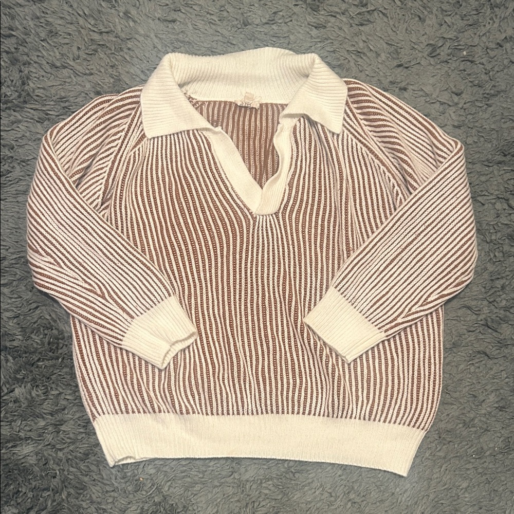 BiBi Tan and White Knit Sweater